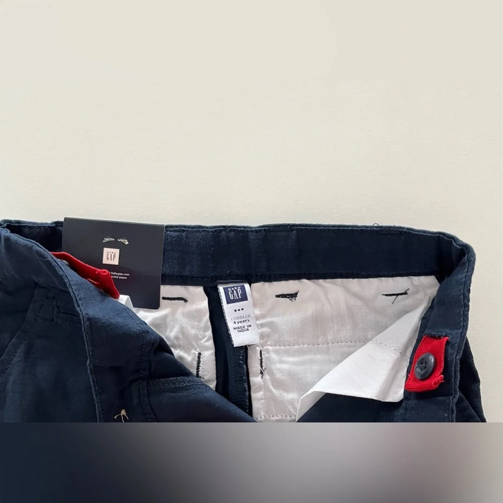 NWT Baby Gap Linen/Cotton blend pants, size 4 navy blue adjustable waist